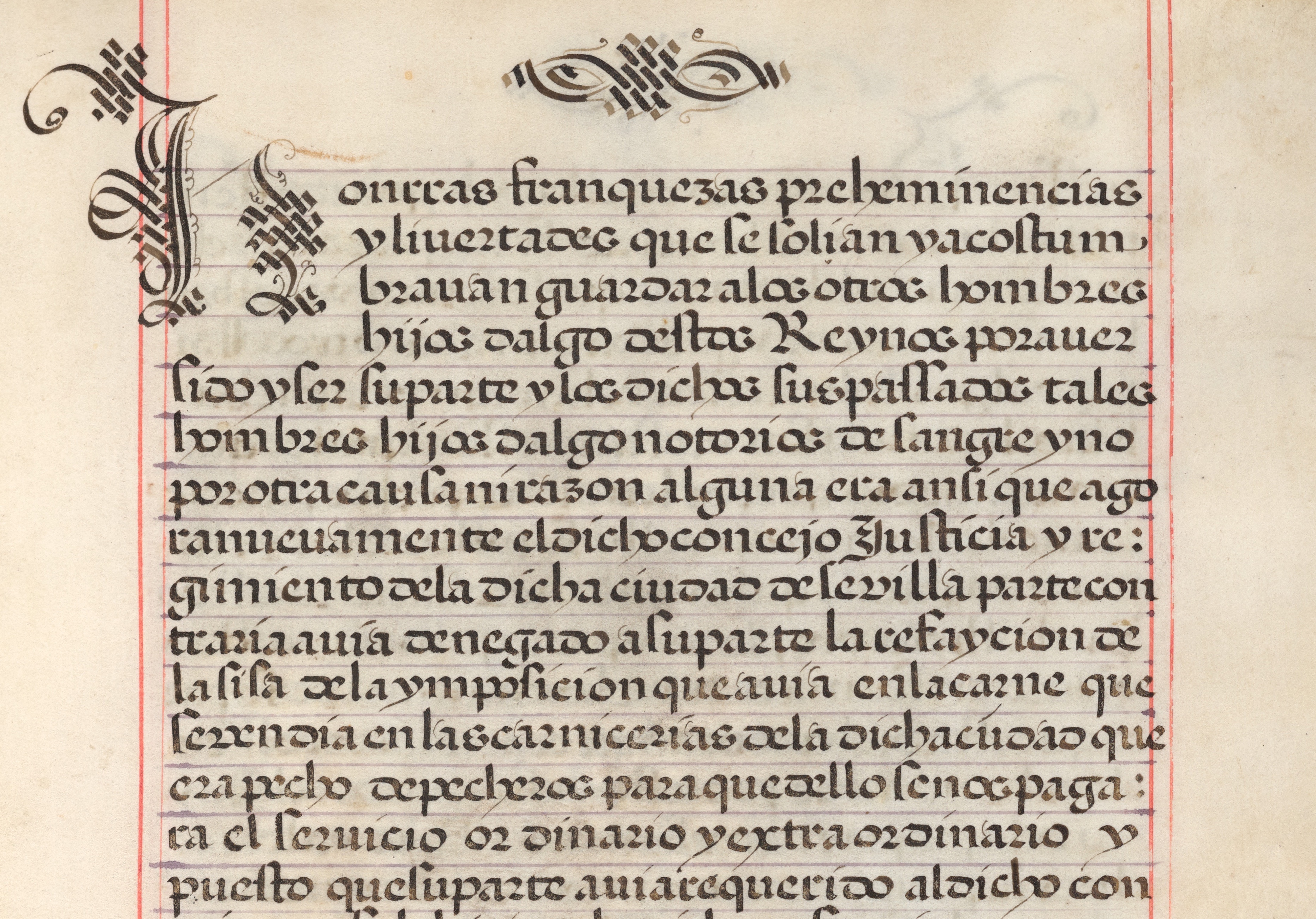 Fig.10 Rotunda hand from a carta executoria written in Spain in 1593. Source: fol. 5r, Lehigh Codex 22 Carta executoria de hidalguia de Agustin de Yturbe, vezino de la ciudad de Sevilla